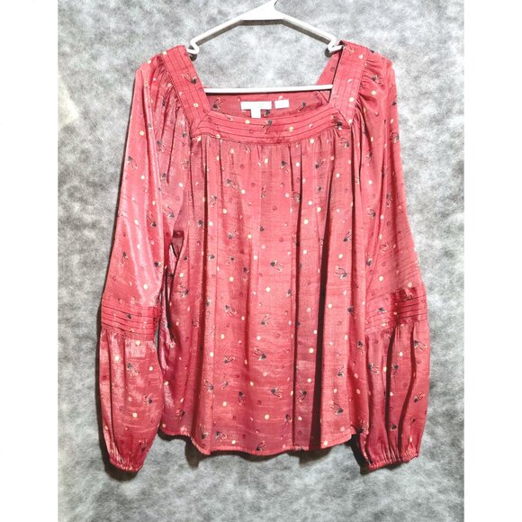 Lauren Conrad Top Sz M glazed sheen pink cherries boho - Picture 1 of 4